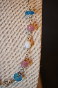 Ancient Roman x TRANS PRIDE FLAG Necklace with Glass Beads on Handmade Brass Chain