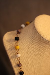Ancient Roman Inspired Non-Binary Enby PRIDE Colors Necklace with Yellow, White, Purple, and Black Glass Beads on Bronze Chain Genderqueer