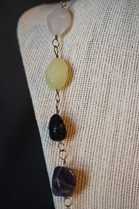 Non-Binary Enby Pride Colors CHONKY Genstone Necklace with Lemon Quartz, Snow Quartz, Amethyst, and Lava Stone - Bold Queer Statement Piece