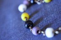 Non-Binary Enby PRIDE Colors  Youth Necklace or Adult Bracelet with Yellow, White, Purple, and Black Glass Beads on Bronze Chain Genderqueer