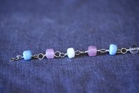 TRANS PRIDE Flag Colors Bracelet with Blue, Pink, and White Glass Beads on Silver Color Handmade Chain 