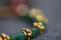 Green Gem and Gold Tone Beaded Bracelet in Ancient Roman Style, also Greek, Egyptian - Living History SCA LARP Witch Pagan Hippie Festival