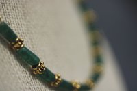 Green Gem and Gold Tone Beaded Necklace, Egyptian - Living History SCA LARP Witch Pagan Hippie Festival