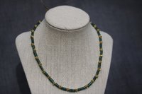 Green Gem and Gold Tone Beaded Necklace, Egyptian - Living History SCA LARP Witch Pagan Hippie Festival