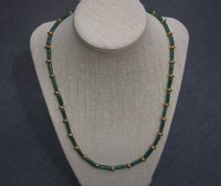 Green Gem and Brass Beaded Necklace, Ancient Roman, Greek, Egyptian - Living History SCA LARP Witch Pagan Hippie Festival