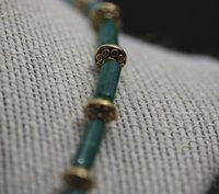 Green Gem and Brass Beaded Necklace, Ancient Roman, Greek, Egyptian - Living History SCA LARP Witch Pagan Hippie Festival