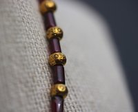 Deep Red Garnet and Gold Tone Beaded Necklace, Ancient Greek Roman Egyptian - Living History SCA LARP Witch Pagan Hippie Festival