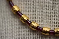 Deep Red Garnet and Gold Tone Beaded Necklace, Ancient Greek Roman Egyptian - Living History SCA LARP Witch Pagan Hippie Festival