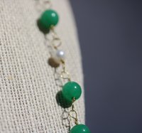 Bright Green Gem and White Pearl Ancient Roman Inspired Beaded Loop Chain Necklace Medieval Victorian SCA Christmas Holiday