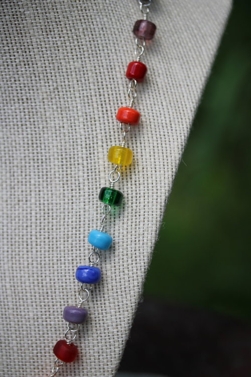 One of a Kind Rainbow Queer Pride Necklace with Glass Beads 