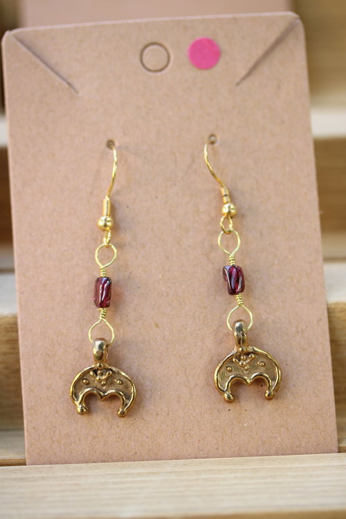 Blood Moon Garnet Lunula Crescent Moon Earrings