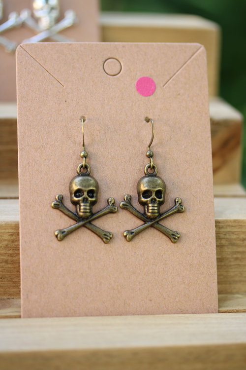 Silver Color or Antique Brass Poison Pirate Skull and Crossbones  Earrings