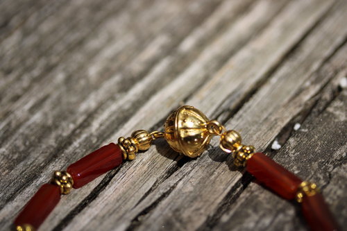 Carnelian and Brass Beaded Bracelet, Ancient Greek Roman Egyptian Inspired