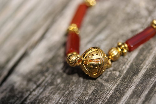 Carnelian and Brass Beaded Bracelet, Ancient Greek Roman Egyptian Inspired