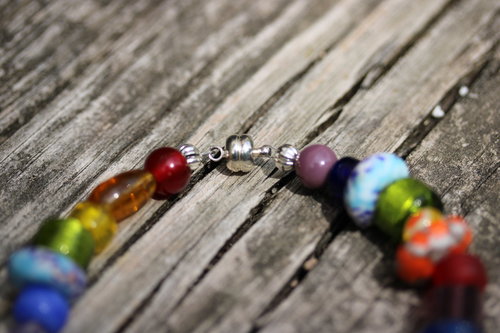 Rainbow Recycled, Lampwork, and Foiled Glass Beaded Bracelet/Anklet