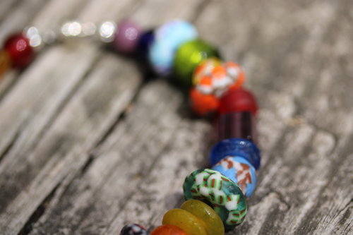 Rainbow Recycled, Lampwork, and Foiled Glass Beaded Bracelet/Anklet