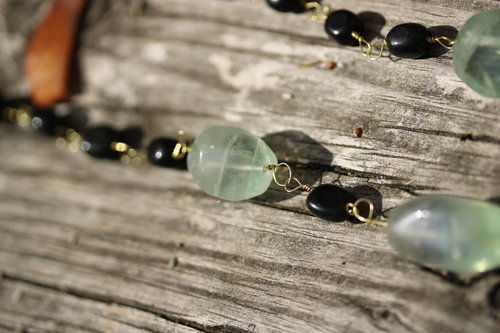 Hefty Fluorite and Onyx Beaded Chain Necklace for Healing, Protection, and Mental Strength