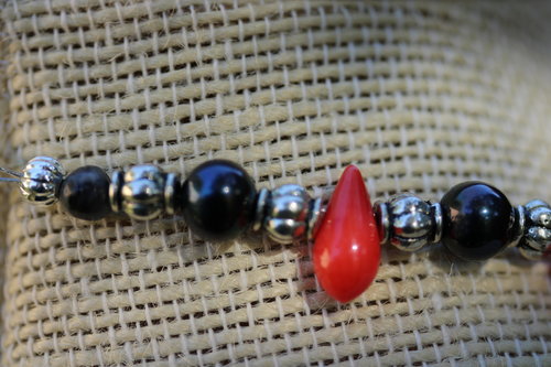 Blood Angel Onyx Coral Pearl and Metal Choker Necklace