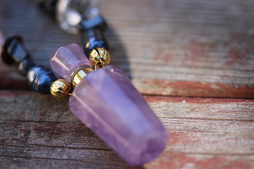 Amethyst Bottle Diviner's Charm Amulet Necklace - Mental Protection Gemstone Mix