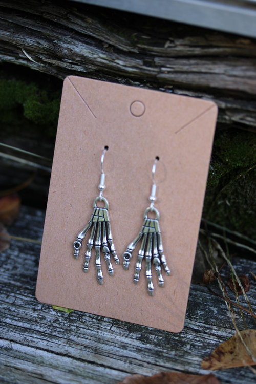 Silvery Skeleton Hands Earrings