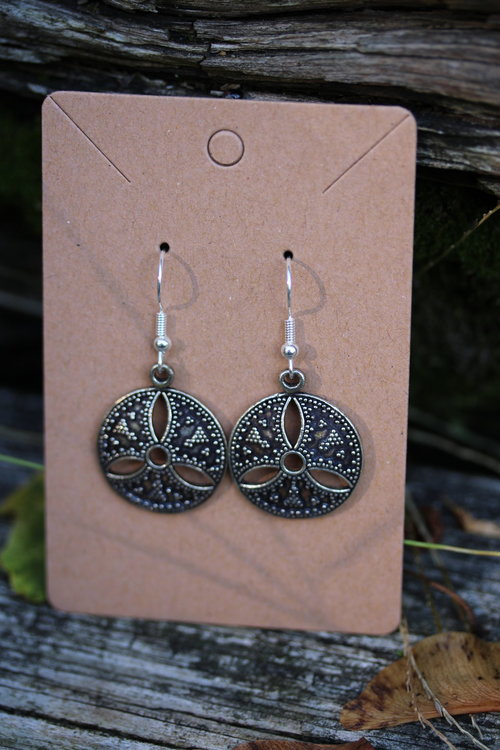 Silvery Granulated Medallion Earrings 