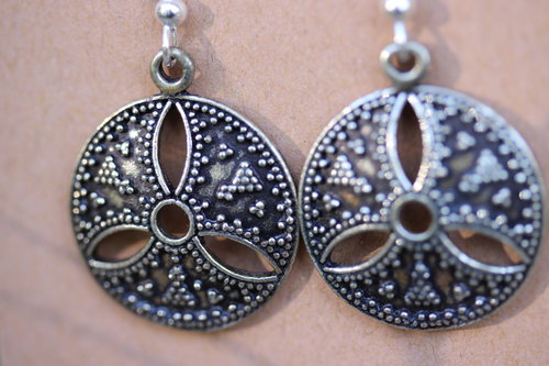 Silvery Granulated Medallion Earrings 