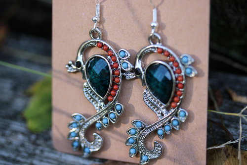 Bejeweled Peacock Earrings 