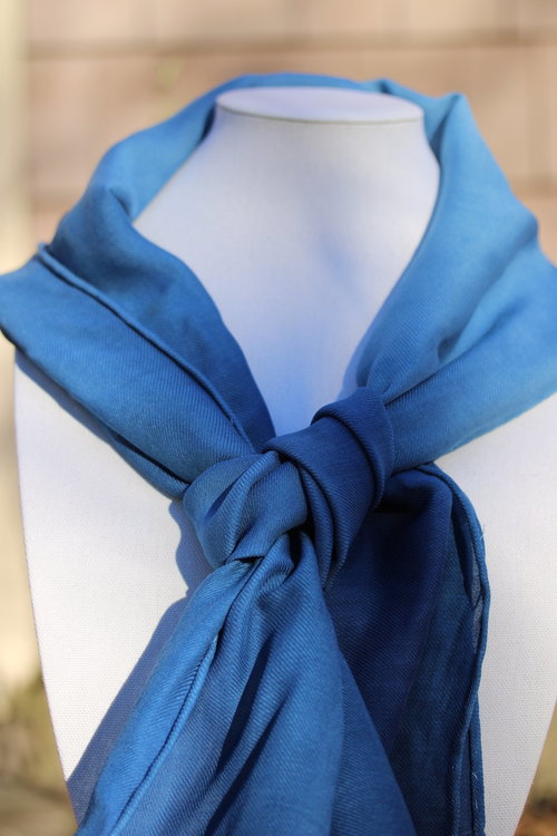 Indigo Ombre Tree-forms Stitched Resist Silk-Wool Blend Scarf