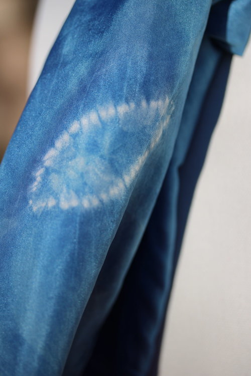 Indigo Falling Leaves Stitched Resist Silk-Wool Blend Scarf