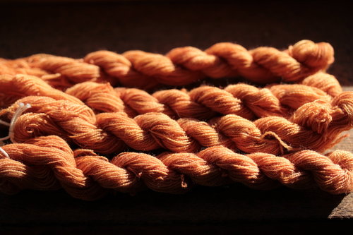 Orange Wool Thread Dyed with Madder and Weld for Weaving and Embroidery