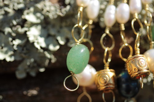 Pearl and Gemstone Earrings Byzantine Style
