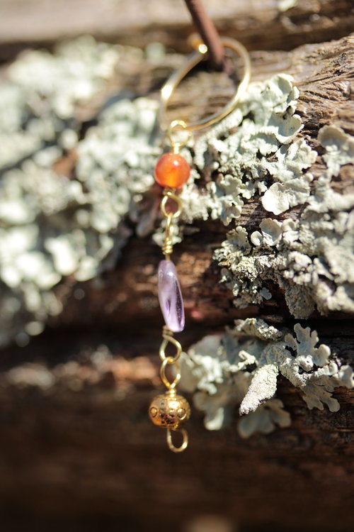Carnelian and Amethyst Dangle Earrings Inspired By Ancient Rome/Byzantine Empire