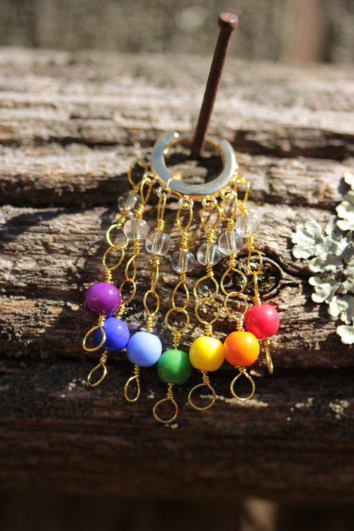 Rainbow Pride Chain Dangle Earrings Byzantine Style