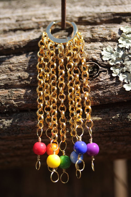 Rainbow Pride Chain Earrings Byzantine Inspired