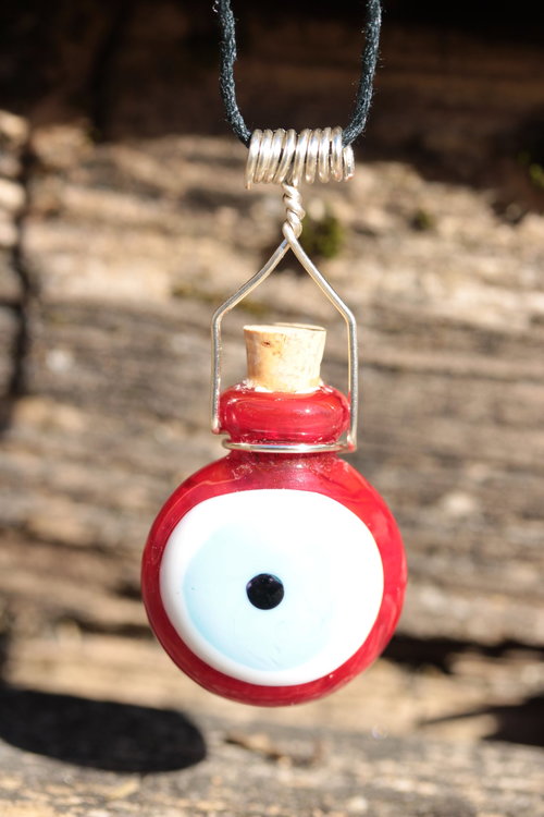 Fiery Wall of Protection Evil Eye Bottle Pendant