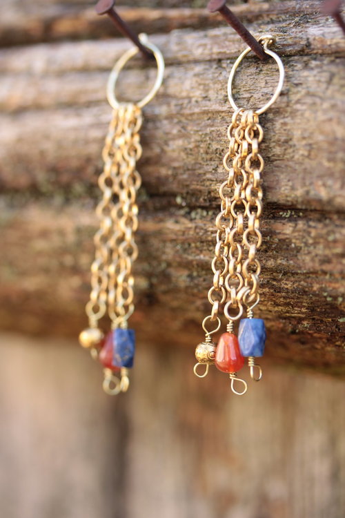 Triple Gem Byzantine Style Earrings