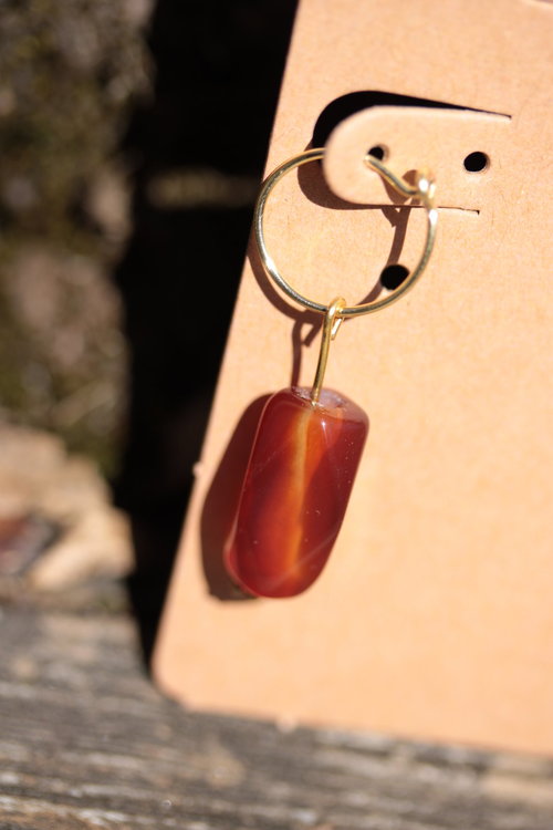 Faceted Carnelian Dangle Hoop Earrings Inspired by Ancient Artifacts