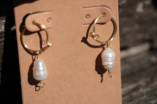 Freshwater Pearl Dangle Hoop Earrings Inspired by Ancient Earrings