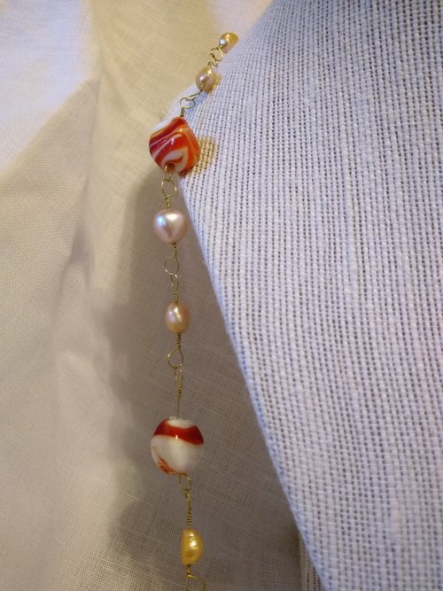 Imperial Roman Inspired Swirled Glass & Freshwater Pearl Beaded Chain Necklace Holiday Vibes