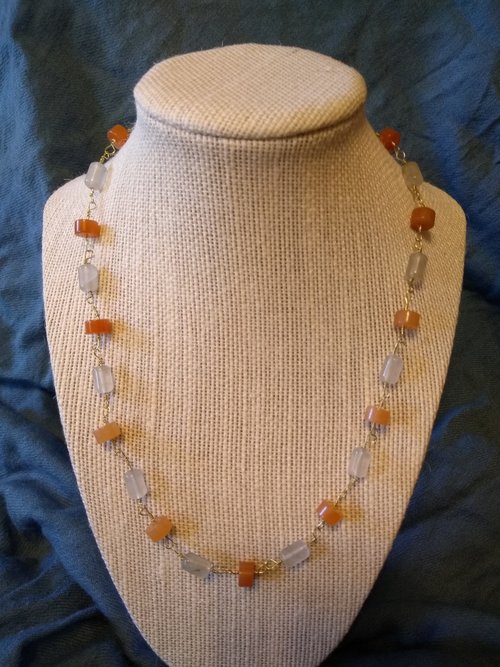 CLEARANCE SALE Ancient Roman Inspired Beaded Loop Chain Necklace w Pale Carnelian and Milky Quartz Beads SCA Renn Faire Victorian