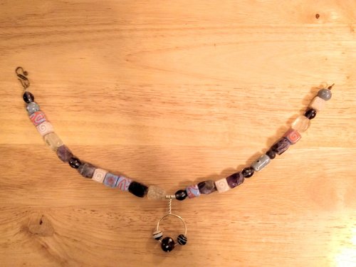Mostly PURPLE Viking Style Glass Amethyst and Quartz Necklace With Pendant Treasure Bead Festoons Swags Strands Medieval Dark Ages SCA