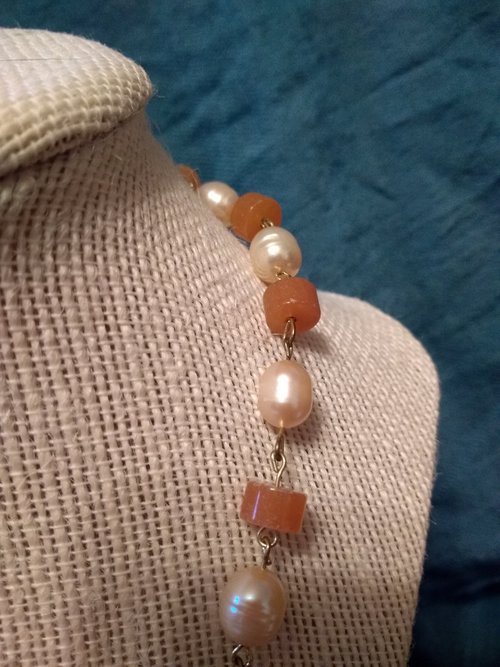 Ancient Imperial Roman Carnelian and Freshwater Pearl Necklace Byzantine Style w Magnetic Clasp