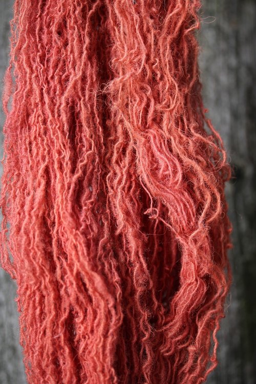 Light Red Naturally Dyed Handspun Singles Yarn Great for Doll Hair, Dyed with Madder Root