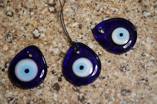 Evil Eye Lampwork Glass Pendant Ancient Protective Talisman in Shades of Blue Common in Many Cultures SOLD INDIVIDUALLY w/ or w/o Hemp Cord