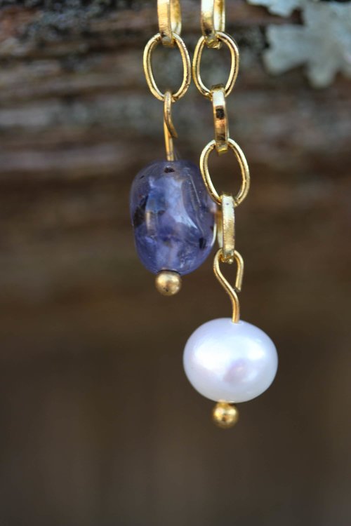 Elegant Fluorite and Pearl Chain Drop Earrings - Inspired by Roman and Byzantine Jewelry - Modern Witchy Vibes