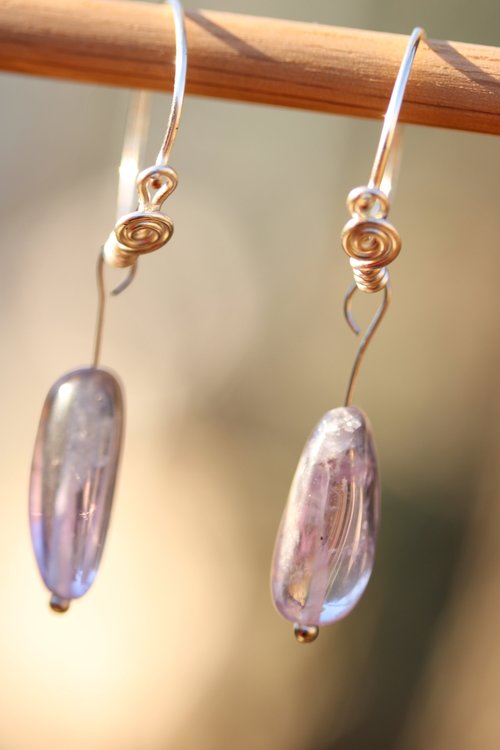 Silver Amethyst Spiral Hoop Earrings Inspired by Ancient Artifact