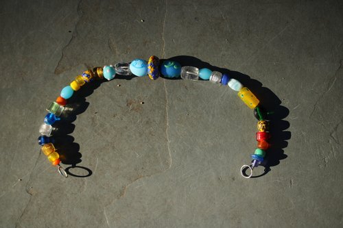 Viking Style Treasure Bead Festoon with Foiled Glass, Lampwork, Rock Crystal Clear Quartz - Norse SCA Medieval LARP
