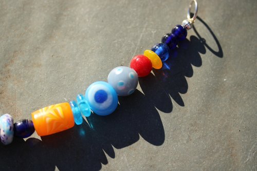 Viking Style Treasure Bead Festoon with Large Quartz Rock Crystal Focal Bead and Lampwork and Recycled Glass - Norse SCA Medieval LARP
