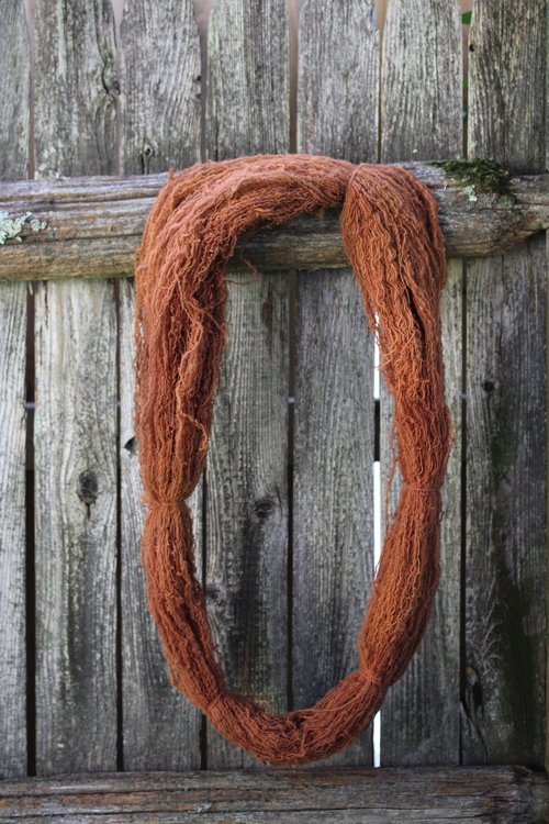 Reddish Brown Handspun Wool Singles Yarn Dyed with Madder Root