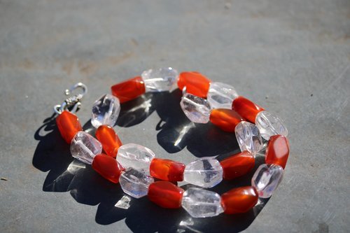 Viking Age Reproduction Necklace or Festoon of Faceted Carnelian and Rock Crystal Quartz